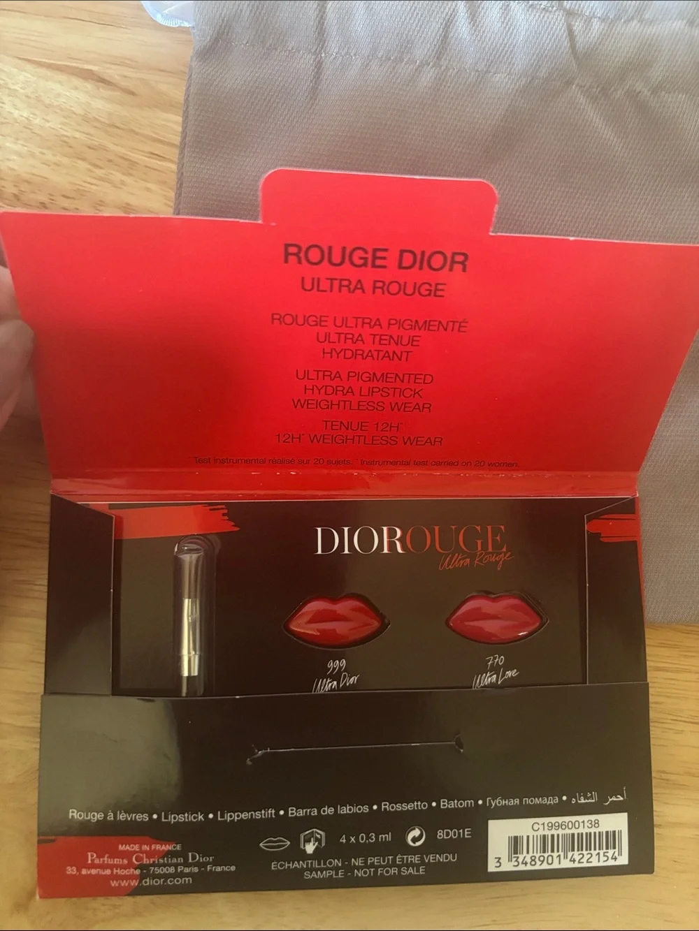 Dior Rouge Lipstick Sample With Dior Drawstring Bag